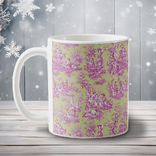 Elegante  groene roze toile de jouy koffiemok