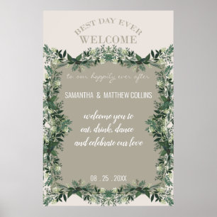 Elegante Groene Rustieke Huwelijksreceptie Bord Poster