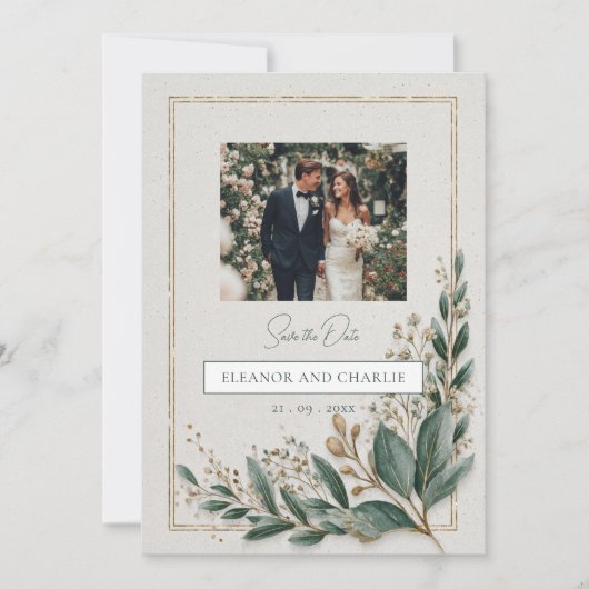 Elegante groene Save the Date-uitnodiging Date (Voorkant)