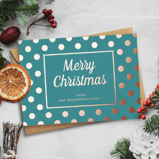 Elegante groene script Merry Christmas roze goud Folie Feestdagenkaart