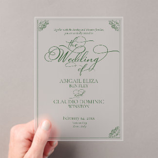 Elegante groene script & rand bestemmingshuwelijk acryl uitnodigingen