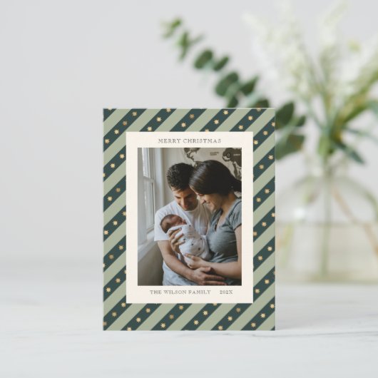 Elegante groene sterren kerstkaart (Staand voorkant)