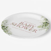 Elegante groene stoffige roze meisje baby shower papieren bordje (Gekanteld)