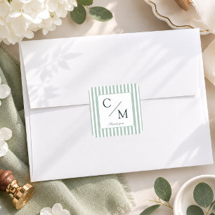 Elegante groene strepen monogram bruiloft vierkante sticker
