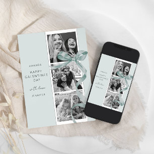 Elegante groene strik 3 foto Galentines Day kaart