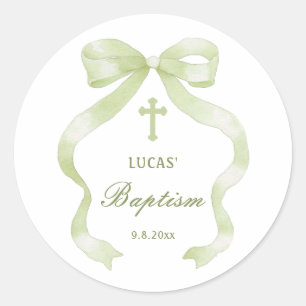Elegante groene strik doop klassieke ronde sticker