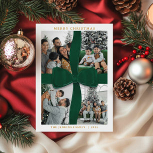 Elegante groene strik foto vrolijk kerstkaart kaart