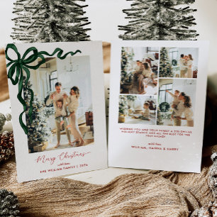 Elegante Groene Strik Vrolijk Kerst Foto Feestdagenkaart