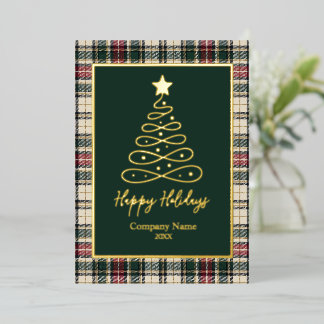 Elegante groene tartan kerstboom zakelijk logo folie feestdagenkaart