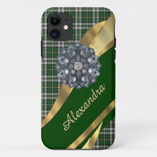 Elegante groene tartan plaid gepersonaliseerd iPhone 11 hoesje