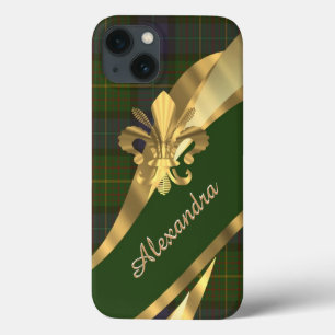 Elegante groene tartan plaid gepersonaliseerd iPhone 13 hoesje