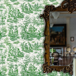 Elegante  groene toile de jouy behang
