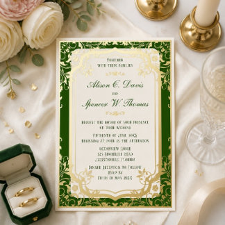 Elegante groene trouwkaart folie uitnodiging