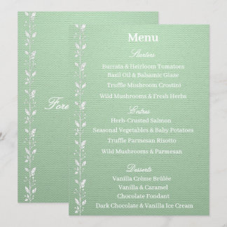 Elegante groene trouwmenu in pistachekleur menu