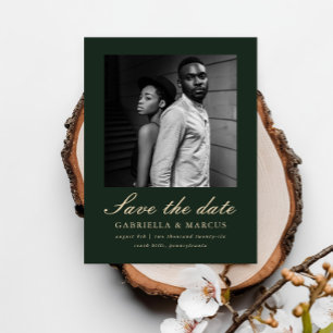 Elegante Groene Twee Foto Trouwen Save the Date Briefkaart