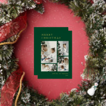 Elegante groene vakantiefoto-collage kerstkaart
