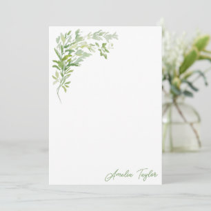 Elegante groene verticale gepersonaliseerde briefp notitiekaartje