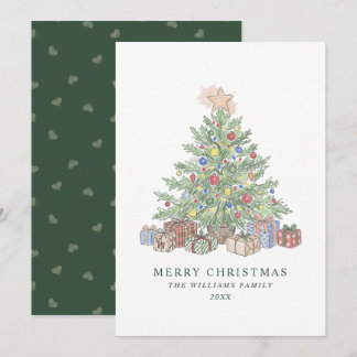 Elegante Groene Vintage Kerstboom Geen-Foto Feestdagenkaart