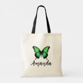 Elegante groene vlinder naam meisjesachtige Canvas Tote Bag (Achterkant)