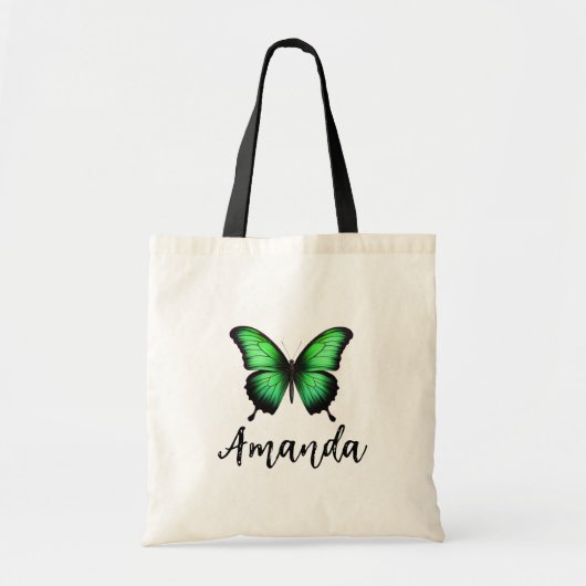 Elegante groene vlinder naam meisjesachtige Canvas Tote Bag (Voorkant)
