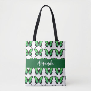 Elegante Groene Vlinder Patroon Naam Draagtas