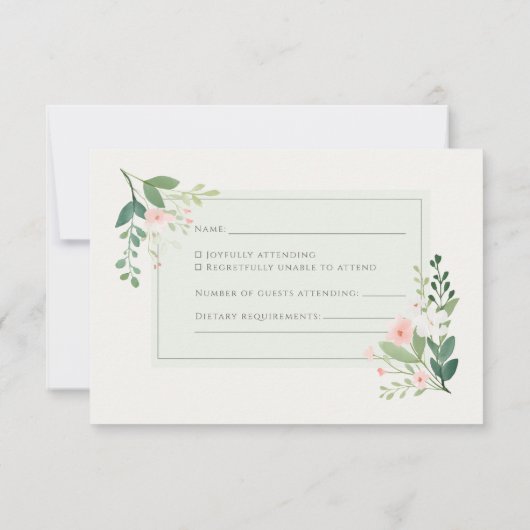 Elegante groene Waterverf Floral RSVP Response Kaa (Achterkant)