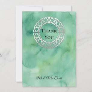 Elegante groene waterverf Keltische trouwthankcard Kaart