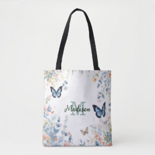 elegante groene wilde bloem Boho monogram in bloei Draagtas