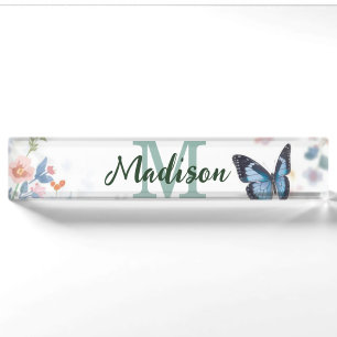elegante groene wilde bloem Boho monogram in bloei Naambordje