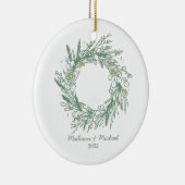 Elegante groene winter botanische krans bruiloft keramisch ornament (Rechts)