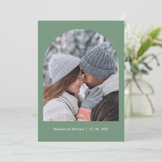 Elegante groene winter botanische krans bruiloft save the date (Staand voorkant)