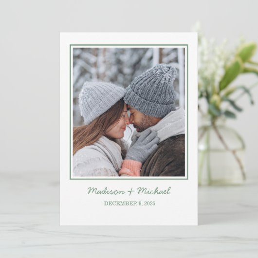 Elegante groene winter botanische krans bruiloft save the date (Staand voorkant)