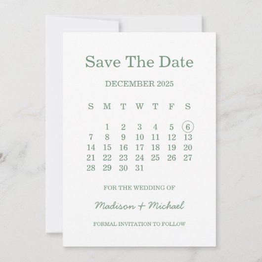 Elegante groene winter botanische krans bruiloft save the date (Achterkant)