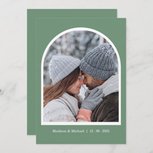 Elegante groene winter botanische krans bruiloft save the date (Voorkant / Achterkant)