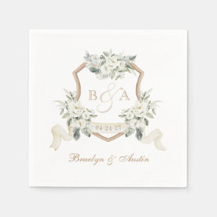 Elegante groene witte bloemenkam wedding servet