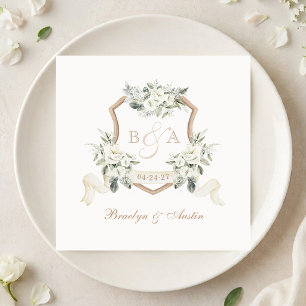 Elegante Groene Witte Bloemenkroon Trouw Servet