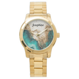 Elegante groene witte glitter stijlvol personalise horloge