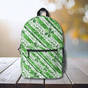 Elegante groene witte strepen Klaver Glitter Bedrukte Rugzak