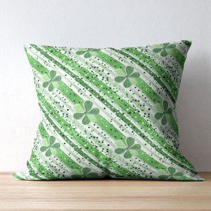 Elegante groene witte strepen Klaver Glitter Kussen