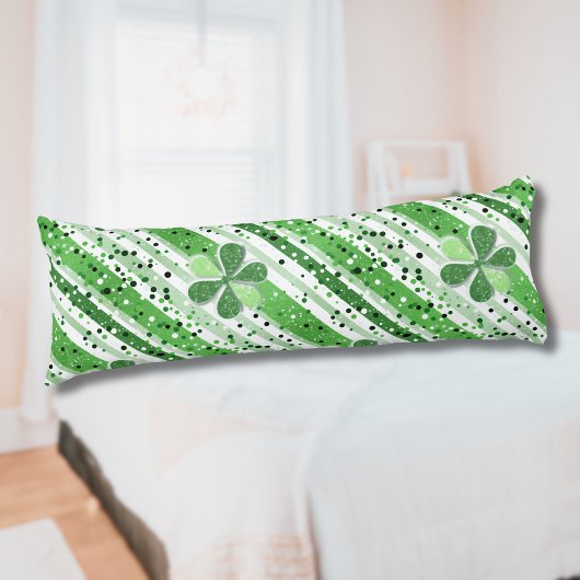 Elegante groene witte strepen Klaver Glitter Lichaamskussen