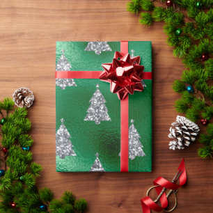 Elegante groene zilveren kerstbomen vakantie cadeaupapier