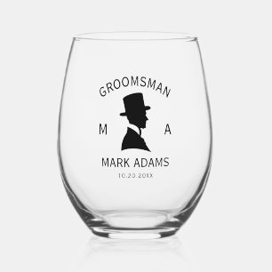 Elegante Groomsmen Man Pet Puit Monogram Wijnglas Zonder Voet