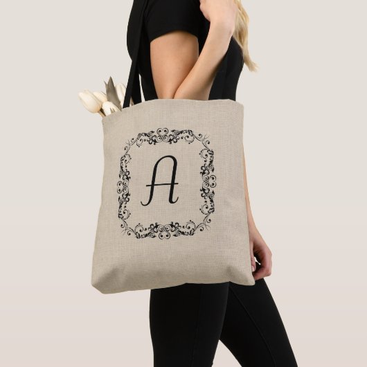 Elegante Grote Aangepaste Monogram Canvas Canvas t Draagtas (Dichtbij)