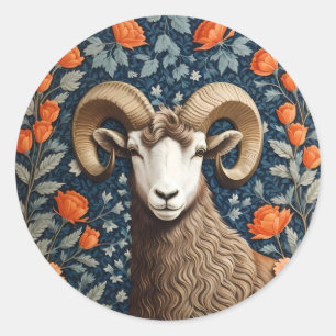 Elegante grote hoorn schapen William Morris geïnsp Ronde Sticker