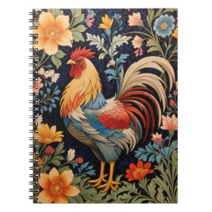 Elegante Haan op Kleurrijke Bloemige Achtergrond Notitieboek
