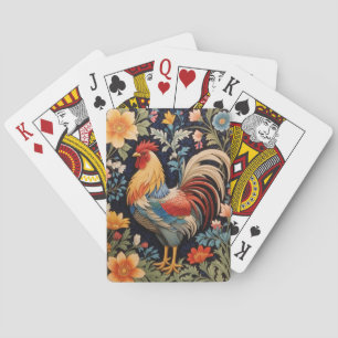 Elegante Haan op Kleurrijke Bloemige Achtergrond Pokerkaarten