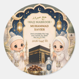 Elegante Hajj Mabroor Chibi Kunst Persoonlijk Ronde Sticker