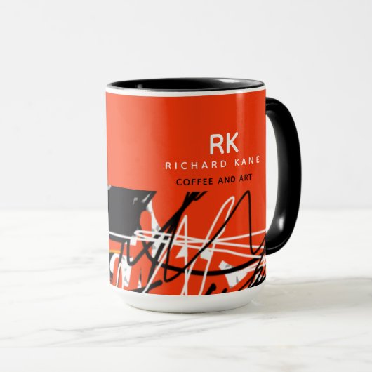 Elegante half-rode half-Abstract Mok met naam (Voorkant rechts)