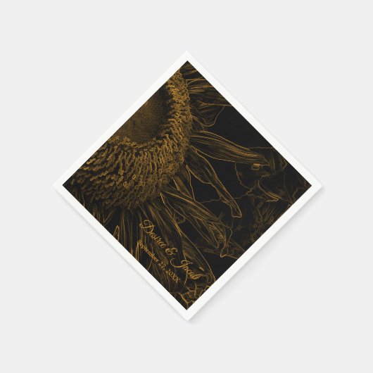 Elegante half zonnebloem goud zwart bloemkunst servet (Hoek)
