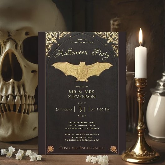 Elegante Halloween Gold Bat Black  Kaart